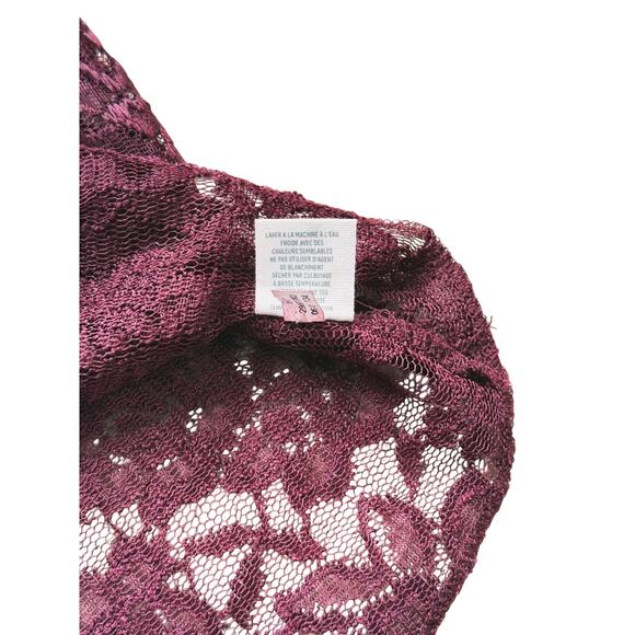 Aerie Maroon Floral Lace Sheer Dolman Short Sleeve Top XS Vintage Y2K Whimsigoth - Picture 6 of 7